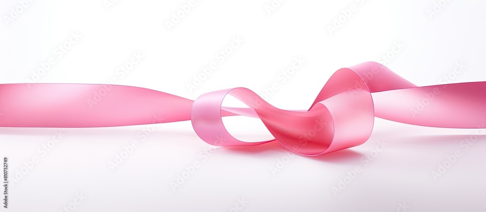 Poster a pink curly ribbon stands alone against a white background leaving ample empty space for additional