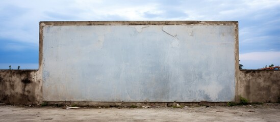 Copy space image of a picturesque blue sky with a frame placed on a rough cement wall devoid of any human presence