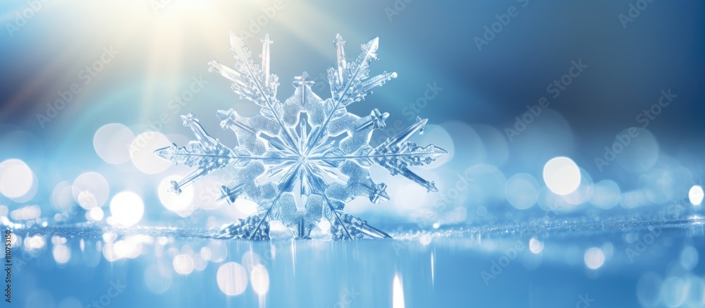 Aufkleber a stunning ice crystal sparkles in the sunlight set against a blue bokeh background it makes for the