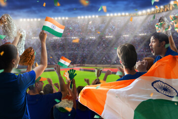 India cricket team supporter on stadium.