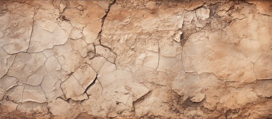 Close up photo of an ancient clay wall fragment with visible cracks providing a textured surface The image contains ample copy space