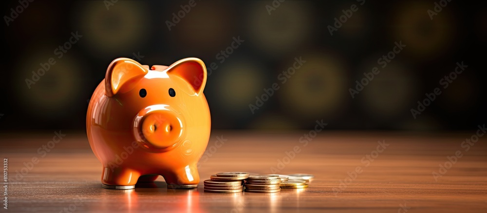 Aufkleber a coin being placed in a piggy bank on a table representing the idea of saving money copy space imag