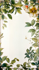 background with A border of 35mm film from a 1930s botanical book, Water color illustrations of plants Frame in the border