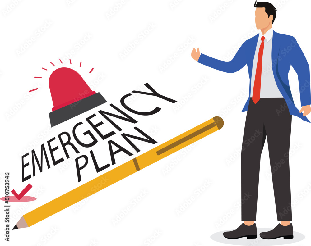 Wall mural Business emergency plan or strategy illustration, emergency action plan, emergency action plan when business disaster occurs, business stand with a list of emergency plans with an alarm clock beeping