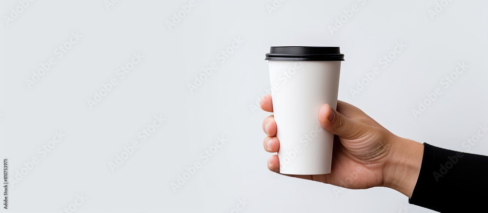 Aufkleber a copy space image of a cup being held by a hand on a white background