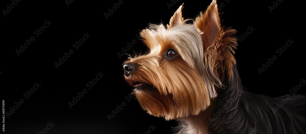 Poster close up portrait of a yorkshire terrier with copy space image