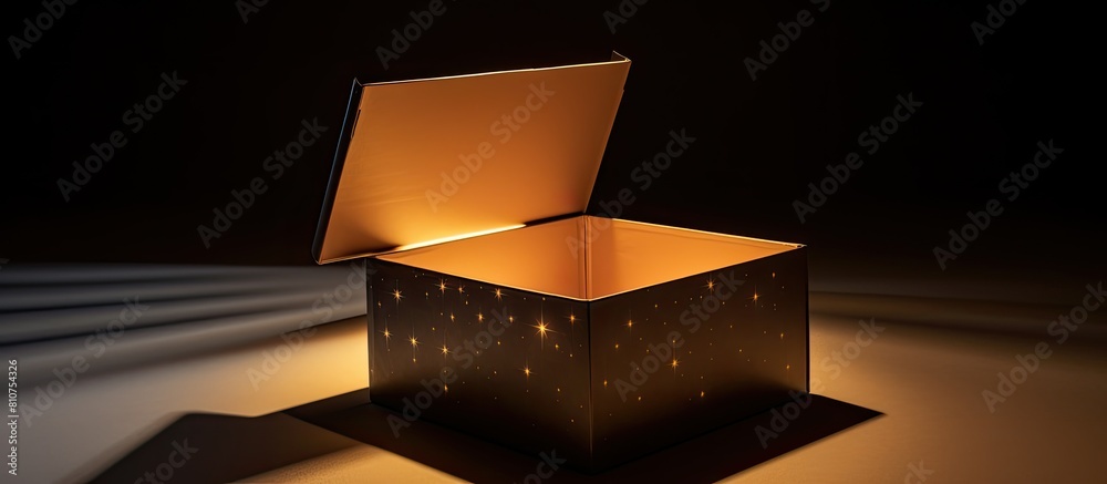 Aufkleber A partially open square cardboard gift box on a metallic background with space for copying an image. Creative banner. Copyspace image