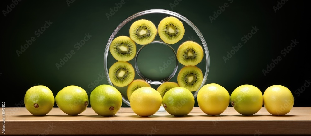 Poster the table showcases an arrangement of kiwi and lemon rings providing a captivating copy space image