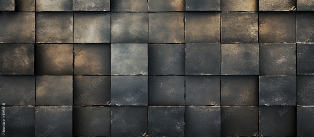 Poster A wall made of metal bricks with plenty of empty space for images or text. Creative banner. Copyspace image
