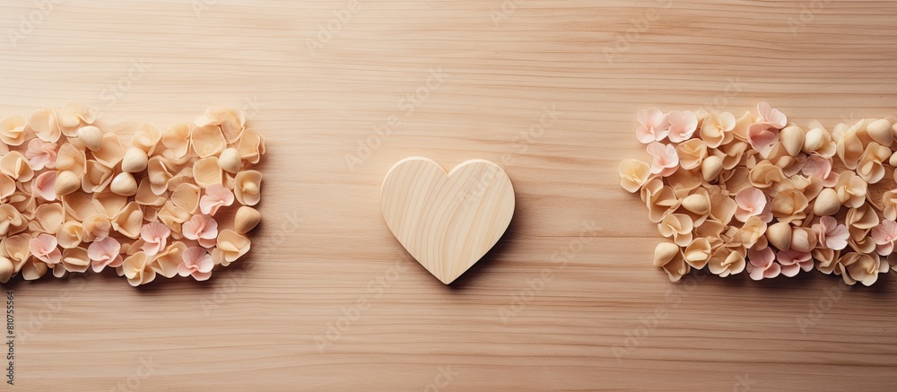 Aufkleber A copy space image of wooden letters spelling out LOVE is seen from a top view positioned over a table in a flat lay style