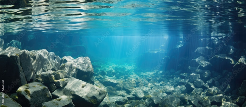 Poster Underwater rocks create an abstract water texture in this image providing ample copy space