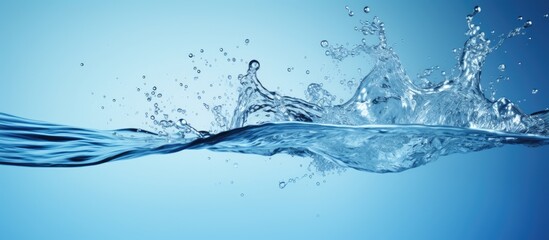 Copy space image of a water splash with a blue background