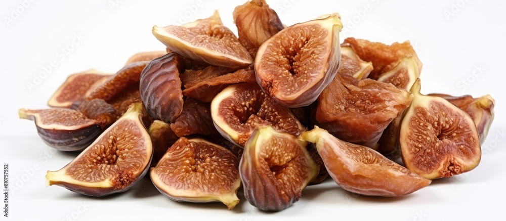 Poster A close up of figs a type of dried fruit displayed alone on a white background The image provides ample space for adding text