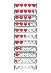 Pixel hearts rating on white background. Vector illustration