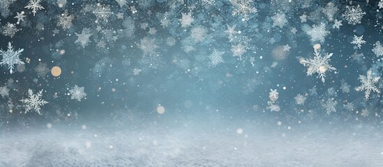 Top view of a snowy background adorned with festive decorations along the side border creating a Christmas background with ample copy space