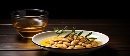 Fermented soybeans accompanied by a pickled plum showcased in a visually appealing copy space image