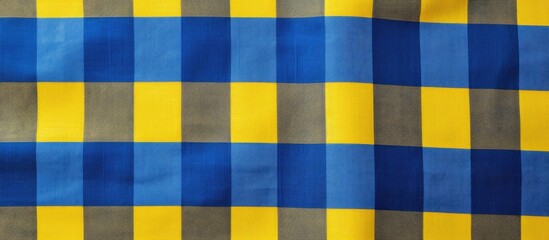 Fototapeta premium There is an empty background with a checkered fabric material in blue and yellow The copy space image is available