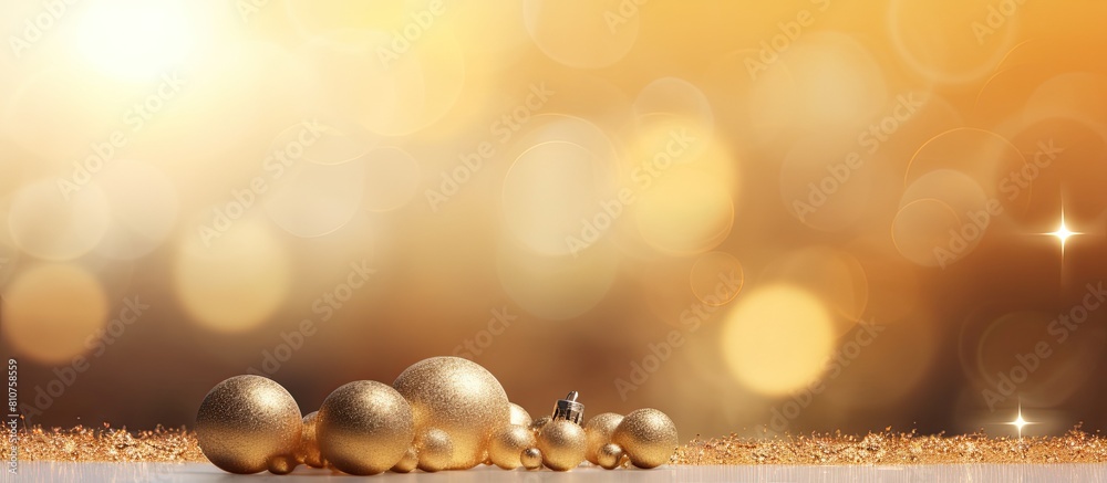 Poster The festive beauty of a golden Christmas is captured in an abstract blur bokeh background providing an enchanting copy space image