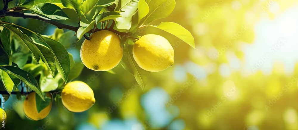 Aufkleber copy space image of a lemon tree s horizontal branches filled with ripe lemons on a sunny day