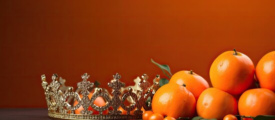 Image with a vibrant orange background adorned with traditional King s Day accessories Copy space image