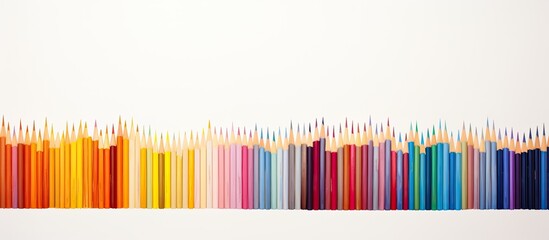 A copy space image showing organized colored pencil tips on a white surface viewed from above - Powered by Adobe