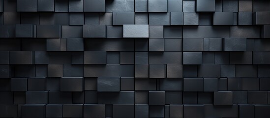 Arrangement of varied black mosaic tiles forming a background pattern Copy space image available