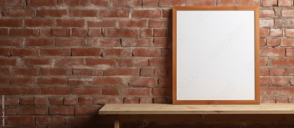 Aufkleber A copy space image featuring a blank picture frame displayed on a table against a backdrop of a brick wall