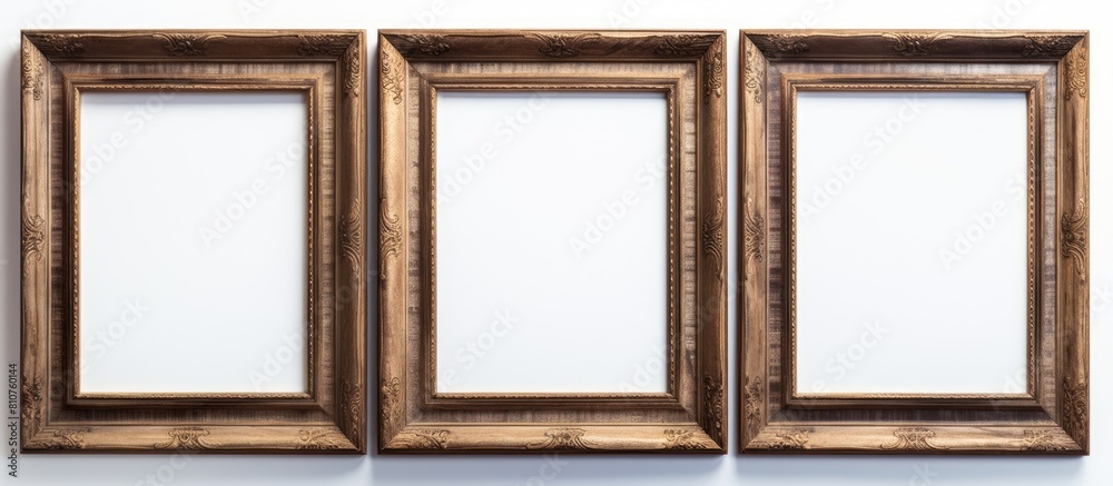 Aufkleber Three vintage photo frames with empty spaces on a plain white background 33 characters. Creative banner. Copyspace image