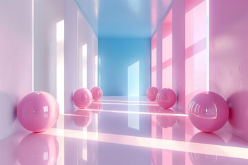 Room with pink balls - obrazy, fototapety, plakaty
