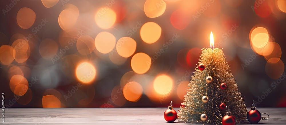 Aufkleber a luminous christmas tree serves as the backdrop for a burning candle and festive christmas decorati