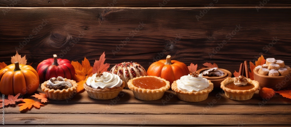 Aufkleber autumn inspired thanksgiving concept featuring a spread of delicious homemade pumpkin tartlets and m
