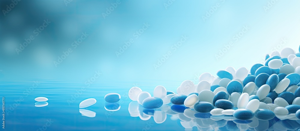 Poster beautiful blue background with copy space image for pills