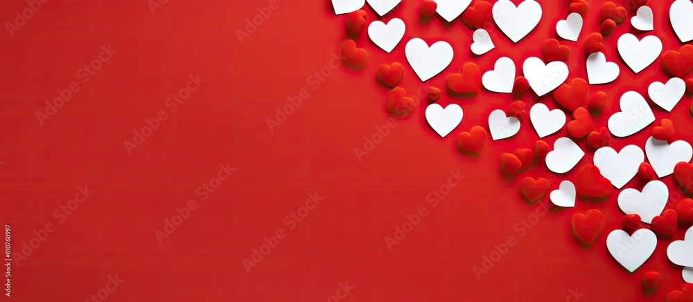 Poster a flat lay image showcasing a valentine s day square concept featuring white hearts scattered on a v