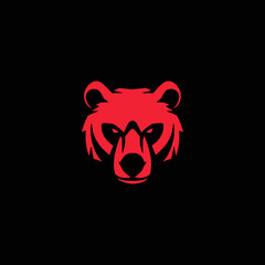 angry bear red color on black background logo vector illustration template design