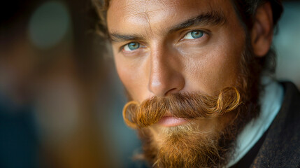 Man with elegant stylish red mustache and beard