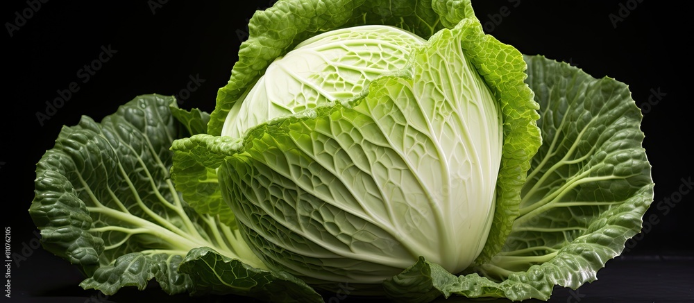 Poster copy space image of white background with fresh cabbage
