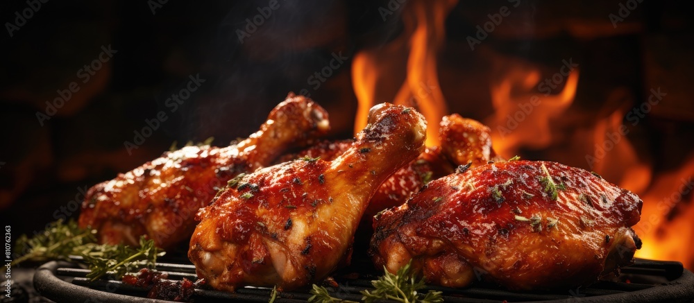 Sticker Barbecued chicken legs with copy space image