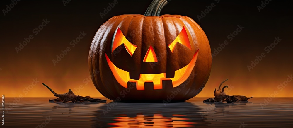 Poster Isolate Halloween pumpkin head jack lantern with shadow reflection and copy space image Includes clipping path