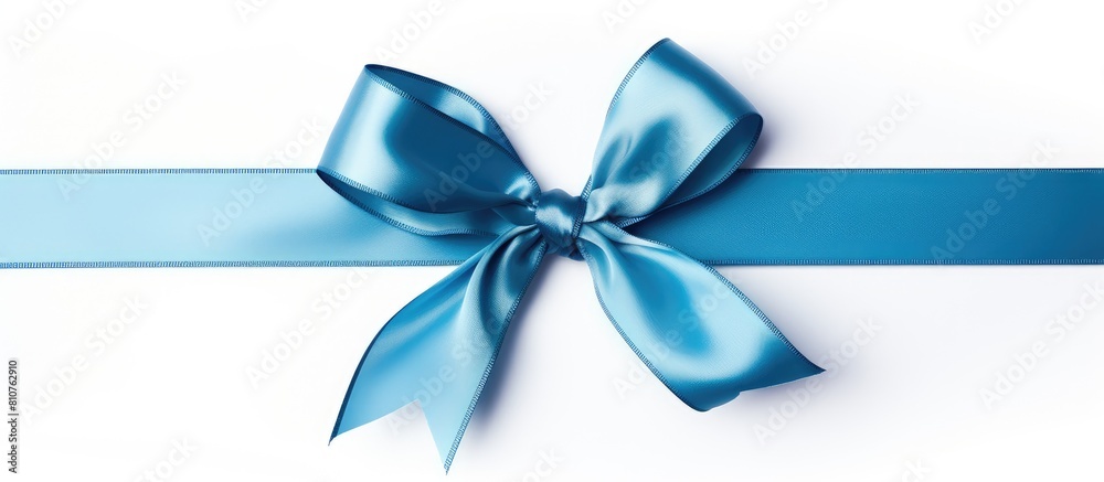 Poster a blue gift ribbon with a parallel ribbon forming a bow on a white background the image has copy spa