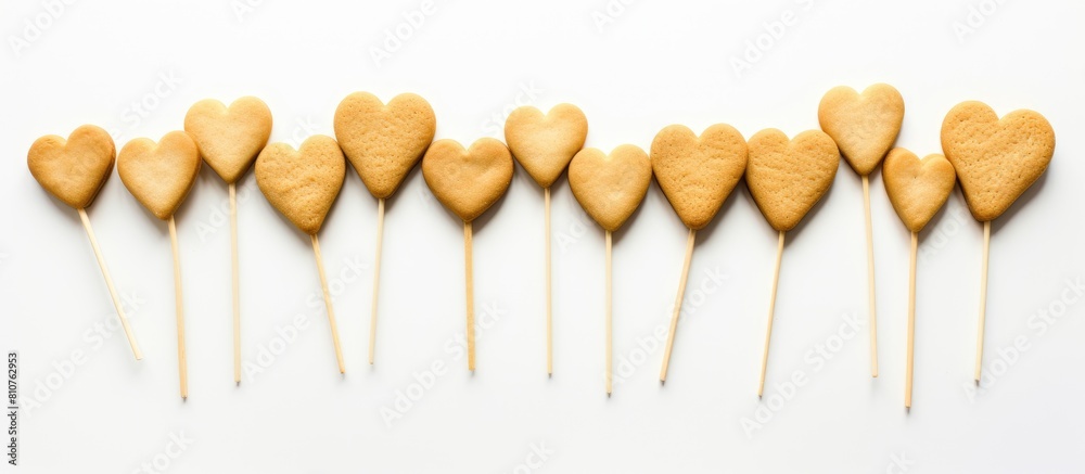 Aufkleber A copy space image featuring heart shaped stick cookies that have been consumed placed on a white background