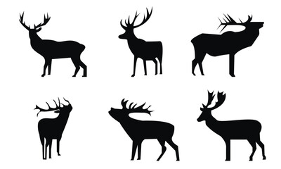 Deer silhouette vector set, Deer silhouette hunting silhouettes pack, Deer vector set, animals silhouette set, Black reindeer silhouettes.