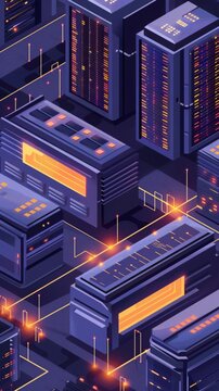 Isometric data center flat design front view technology infrastructure theme animation Analogous Color Scheme