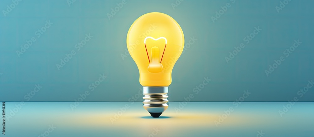 Poster A cheerful yellow light bulb with a smiling face placed flat on a surface providing ample space for copy or other images
