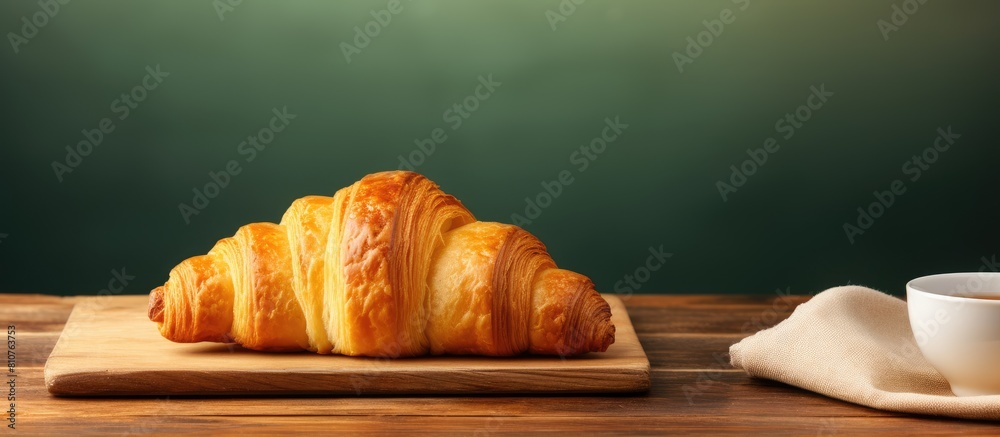 Poster On the table there is a copy space image of a delicious French croissant perfect for breakfast