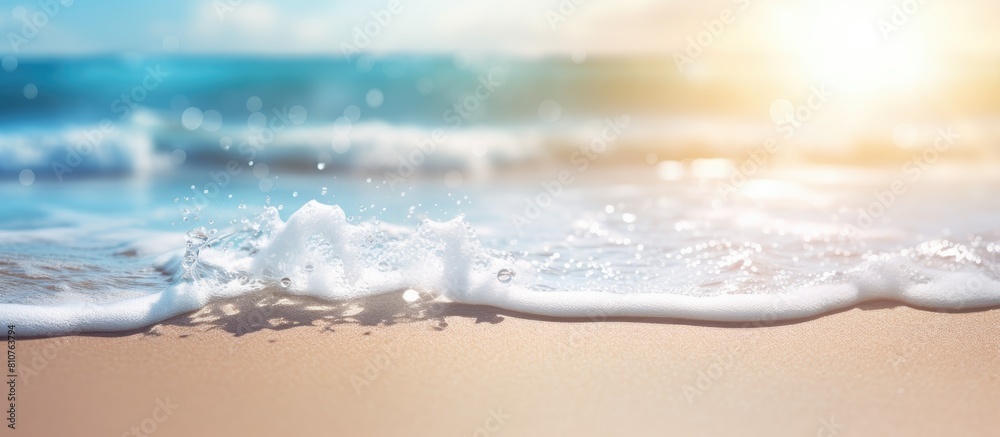 Poster Abstract background with a blurred tropical beach and bokeh sunlight waves providing ample copy space for an image