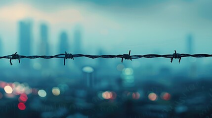 The abstract hint of barbed wire against a blurry city backdrop sets the stage for a thought provoking reflection on the concept of freedom