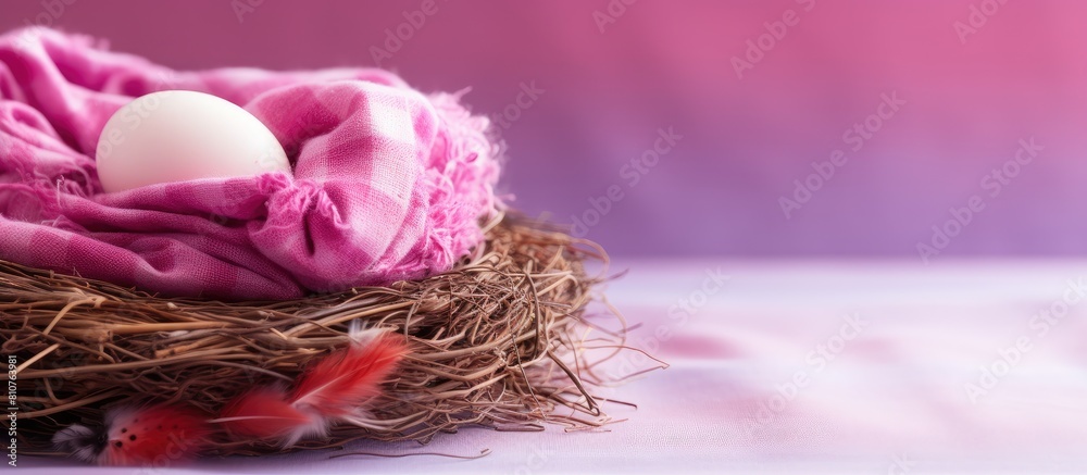 Leinwandbilder a brightly colored easter egg rests in a cozy nest on top of a delicate pink table offering plenty o