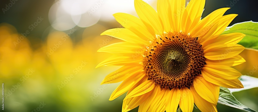 Poster Closeup of a stunning sunflower in full bloom on a summer day providing ample space for adding text in the image