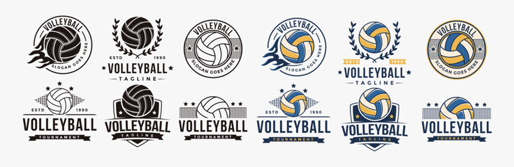 Set of vintage badge emblem Volley club logo, Volley tournament vector icon on white background