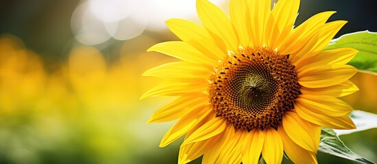 Obraz premium Closeup of a stunning sunflower in full bloom on a summer day providing ample space for adding text in the image